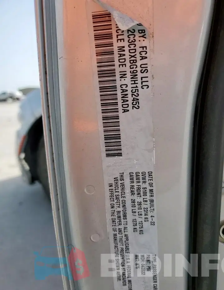 2C3CDXBG9NH152452 Photo# 12