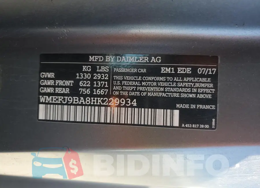 WMEFJ9BA8HK229934 Photo# 12