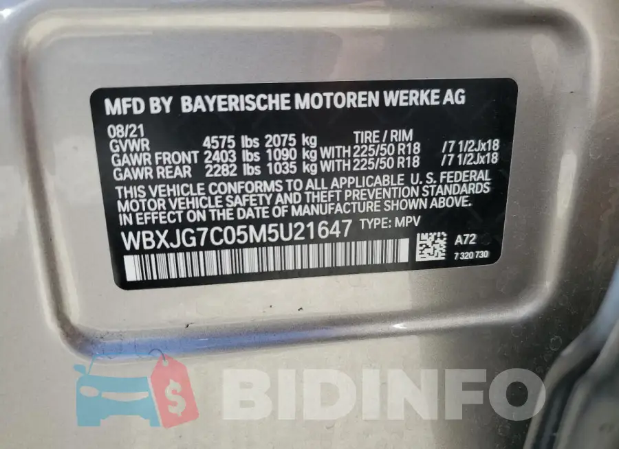 WBXJG7C05M5U21647 Photo# 14