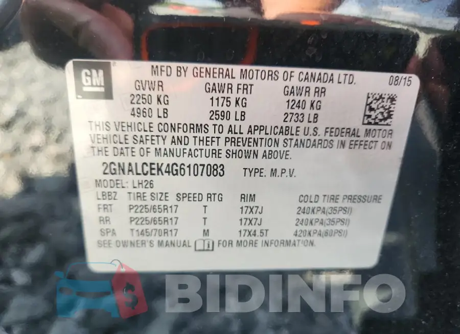 2GNALCEK4G6107083 Photo# 12