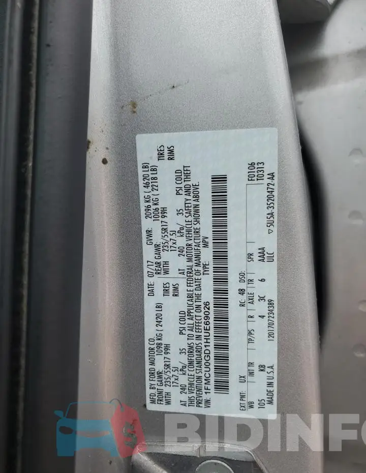 1FMCU0GD1HUE69026 Photo# 13