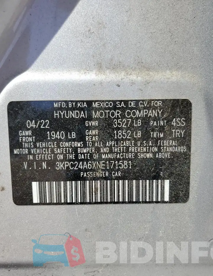 3KPC24A6XNE171581 Photo# 13