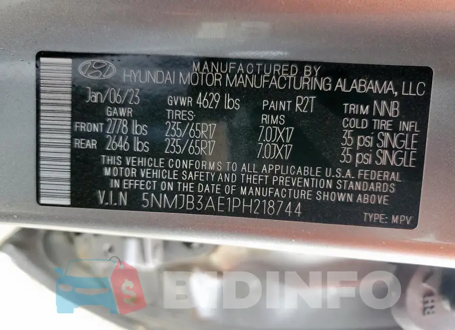 5NMJB3AE1PH218744 Photo# 13
