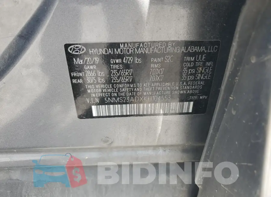 5NMS23ADXKH104553 Photo# 14