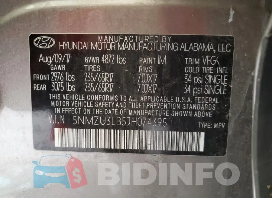 5NMZU3LB5JH074395 Photo# 13