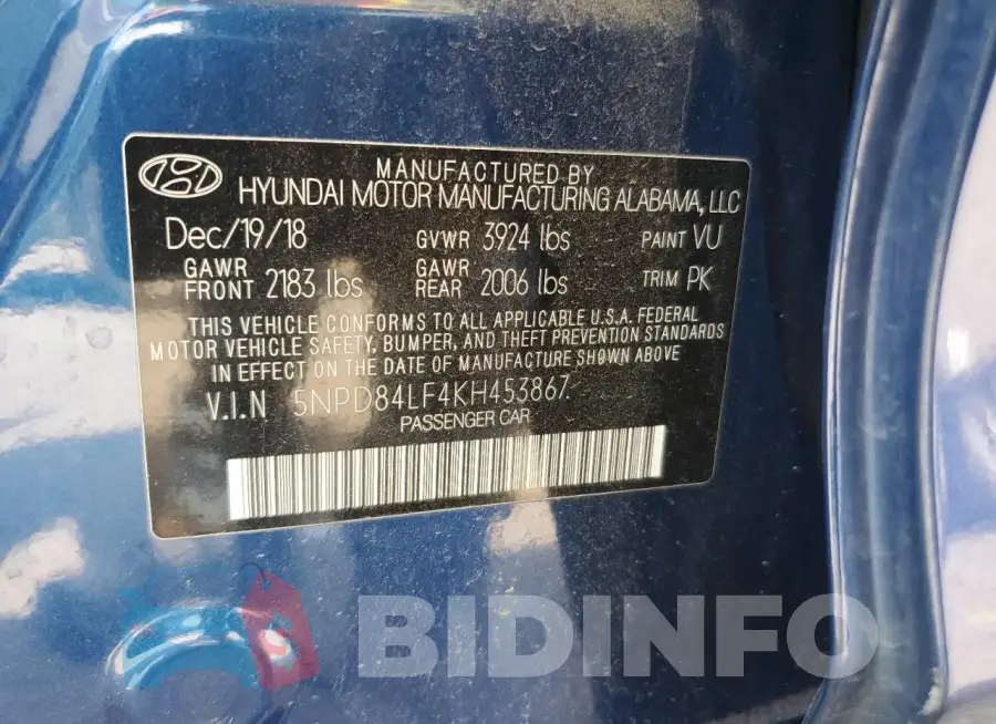5NPD84LF4KH453867 Photo# 12