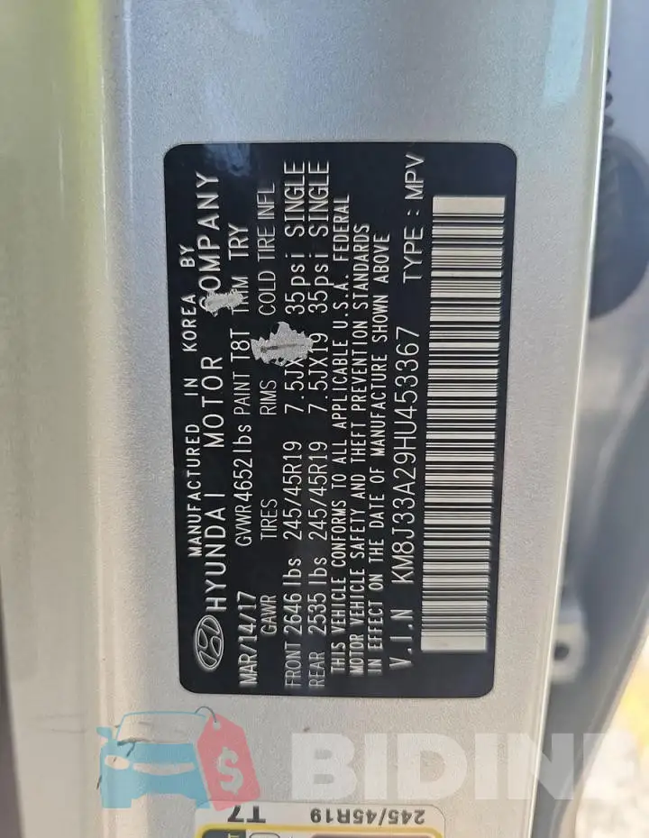 KM8J33A29HU453367 Photo# 10