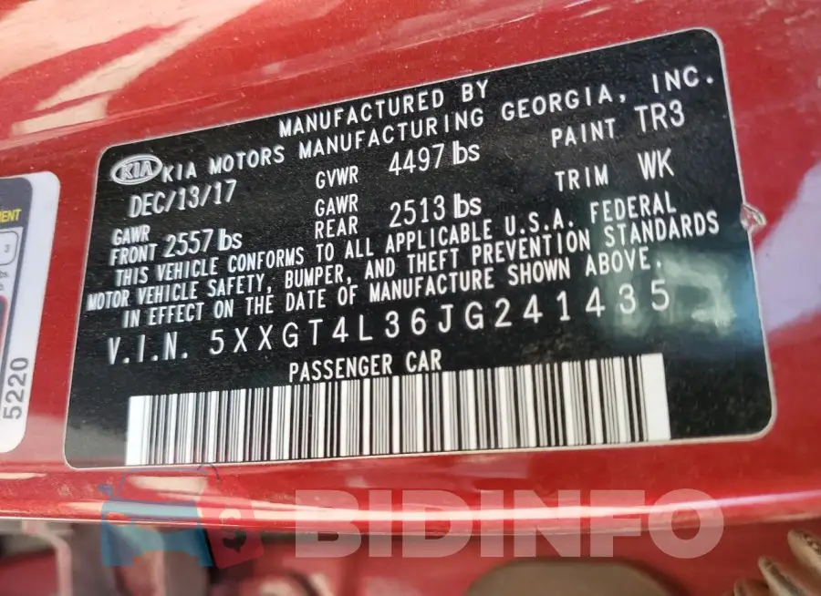 5XXGT4L36JG241435 Photo# 13