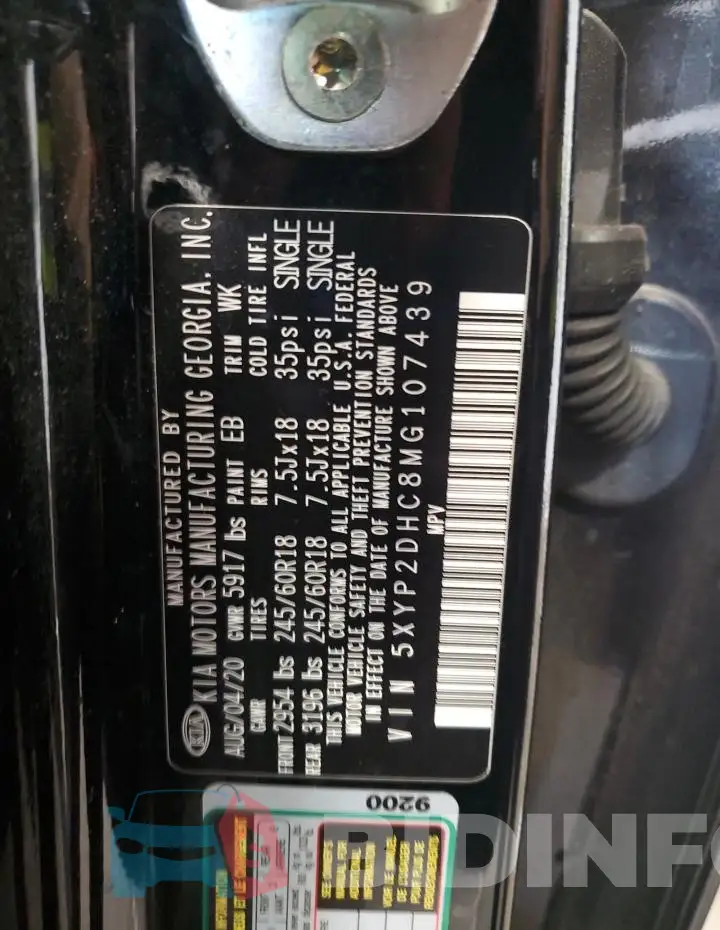 5XYP2DHC8MG107439 Photo# 13