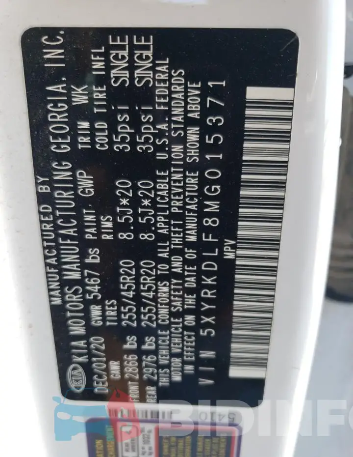 5XYRKDLF8MG015371 Photo# 13