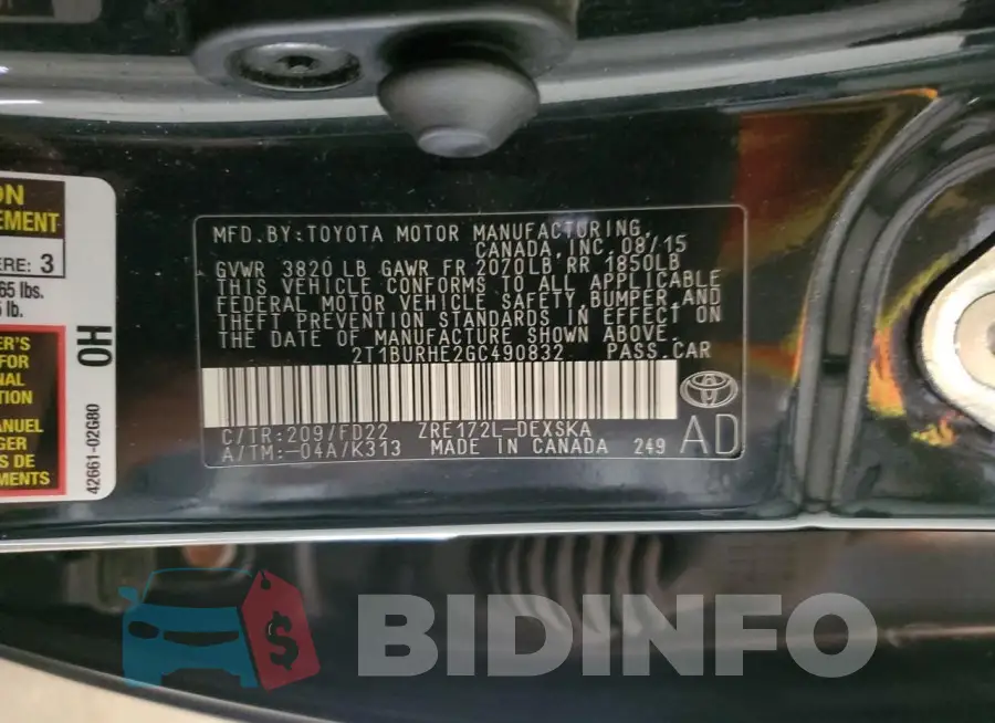 2T1BURHE2GC490832 Photo# 12