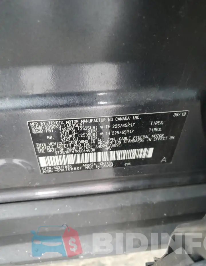 2T3G1RFV1KC044608 Photo# 13