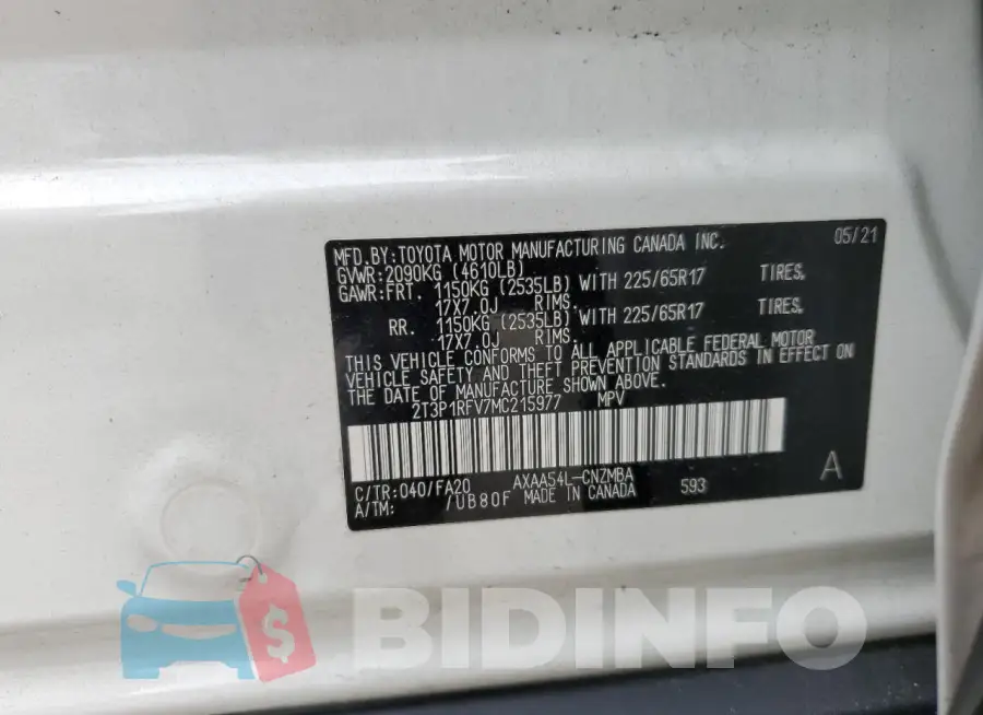 2T3P1RFV7MC215977 Photo# 13