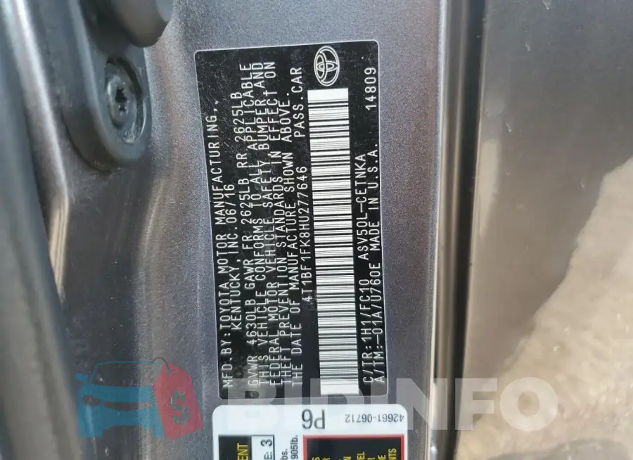 4T1BF1FK8HU277646 Photo# 12