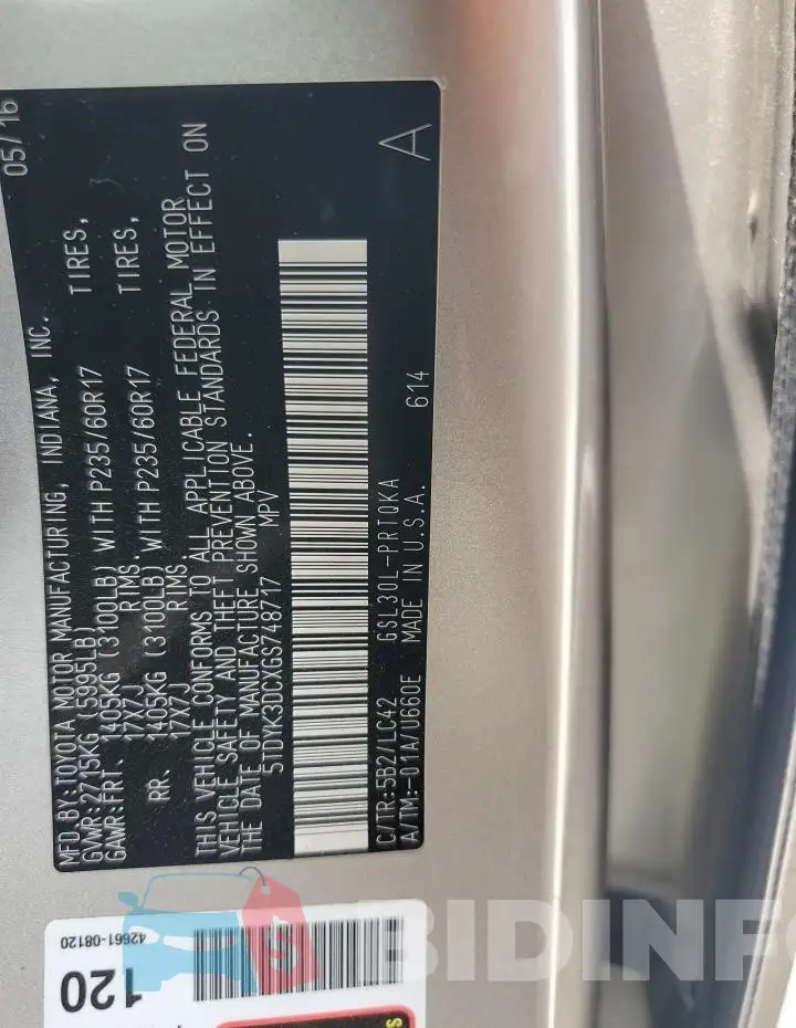 5TDYK3DCXGS748717 Photo# 13