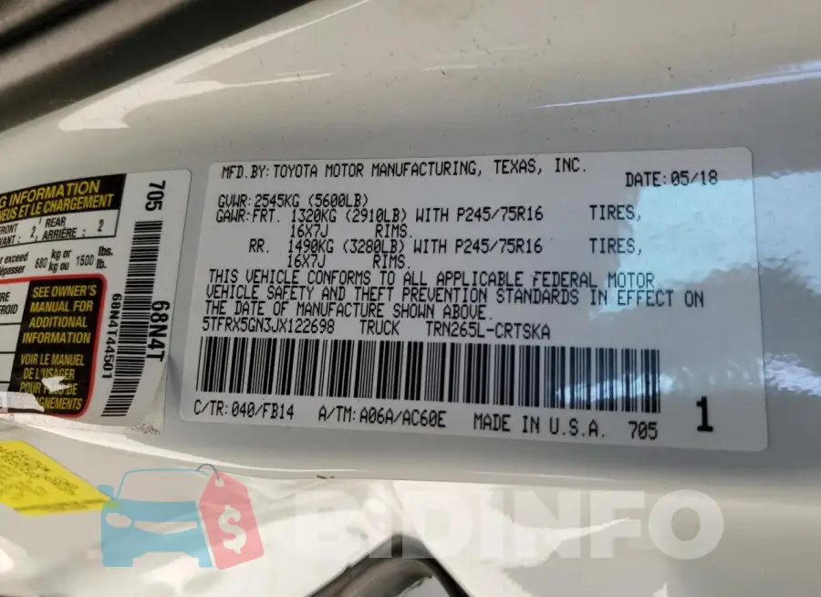 5TFRX5GN3JX122698 Photo# 12