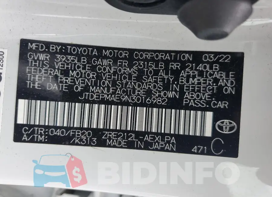 JTDEPMAE9N3016982 Photo# 13