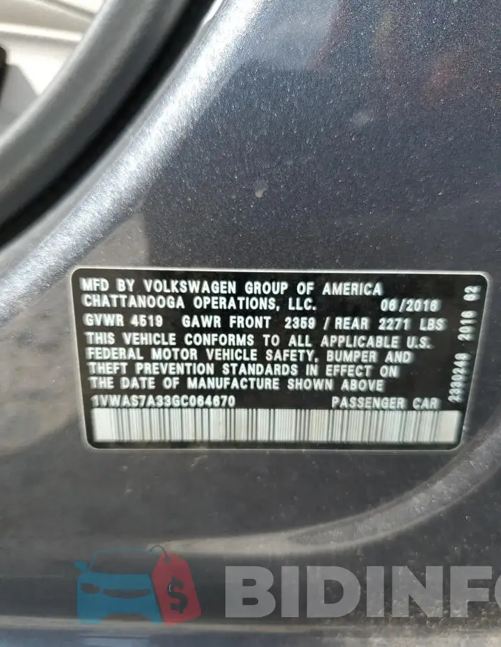 1VWAS7A33GC064670 Photo# 12