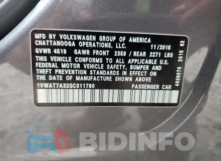1VWAT7A32GC011780 Photo# 13