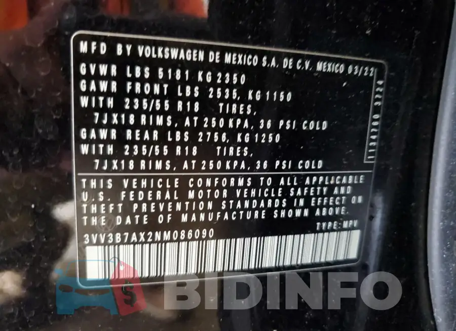 3VV3B7AX2NM086090 Photo# 13