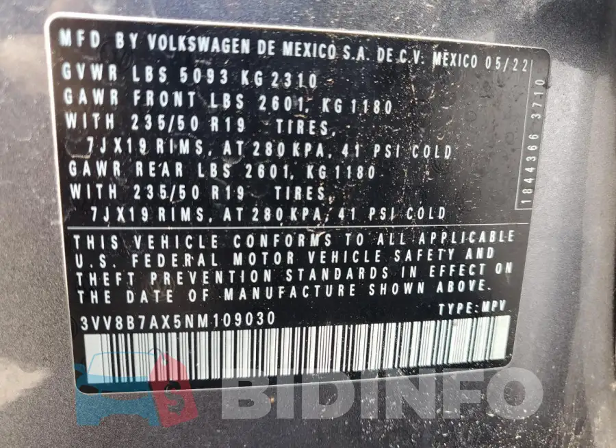 3VV8B7AX5NM109030 Photo# 14