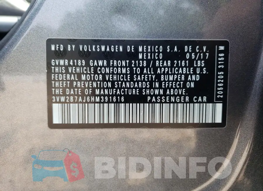3VW2B7AJ6HM391616 Photo# 12