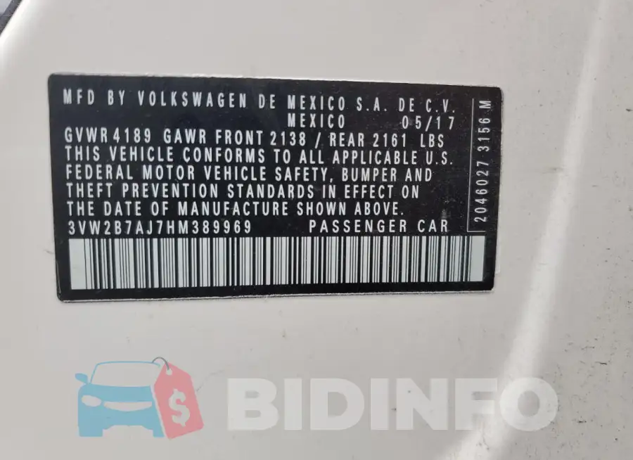 3VW2B7AJ7HM389969 Photo# 12