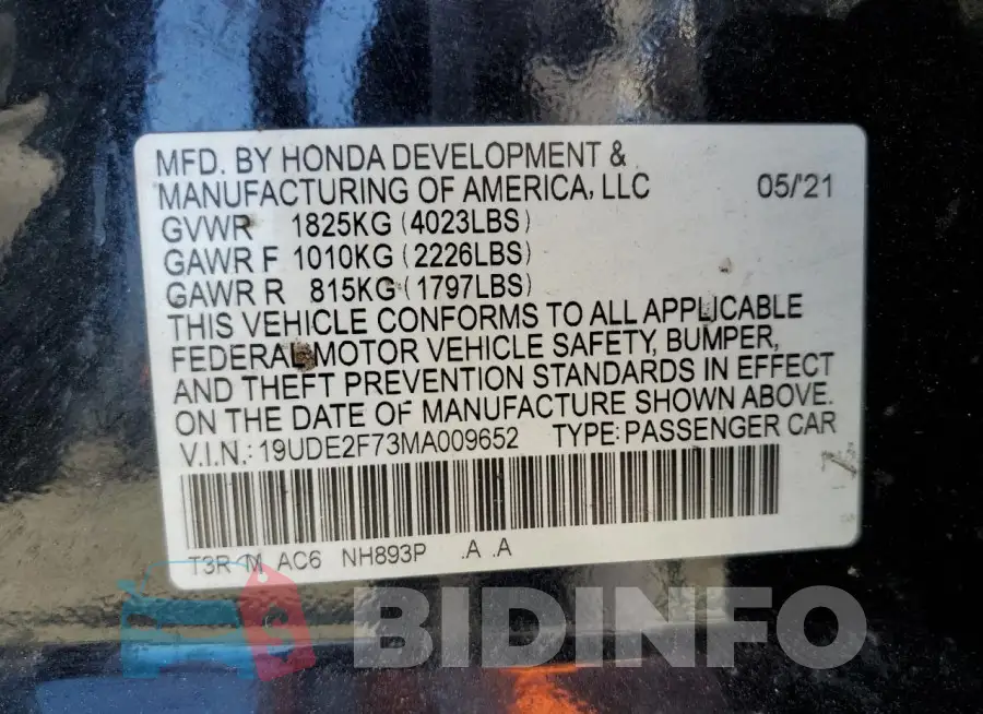 19UDE2F73MA009652 Photo# 12