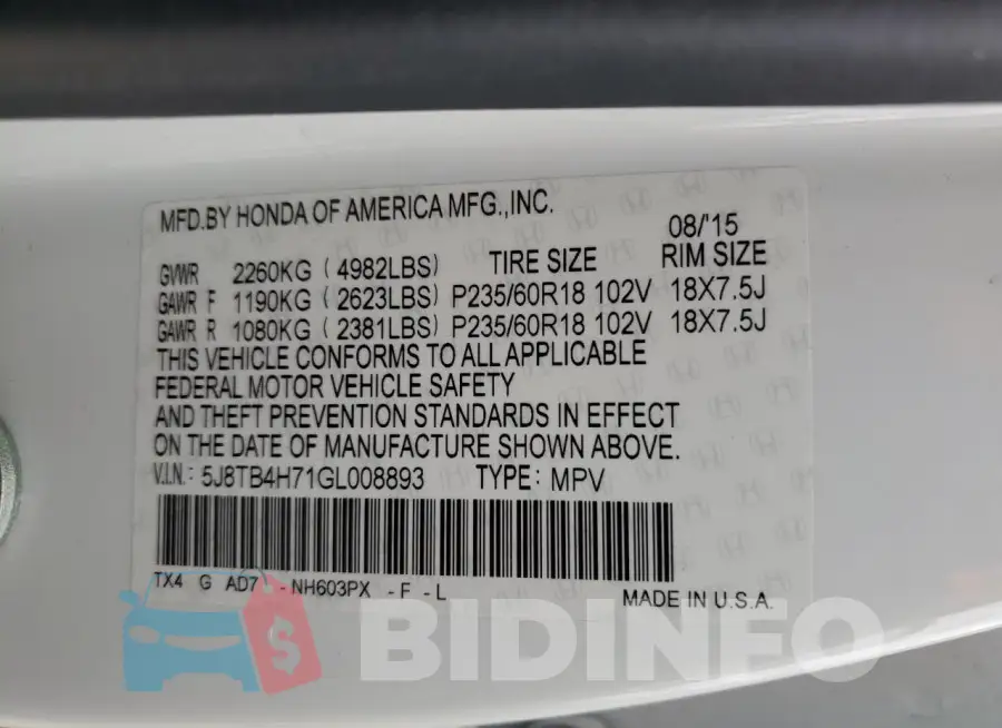 5J8TB4H71GL008893 Photo# 12