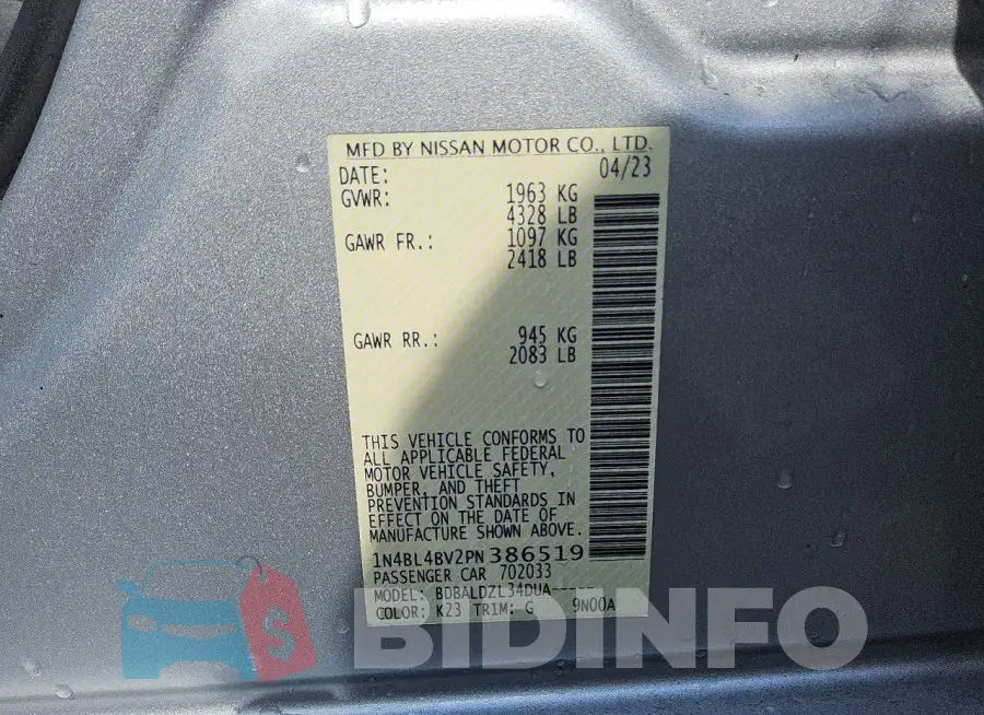 1N4BL4BV2PN386519 Photo# 12