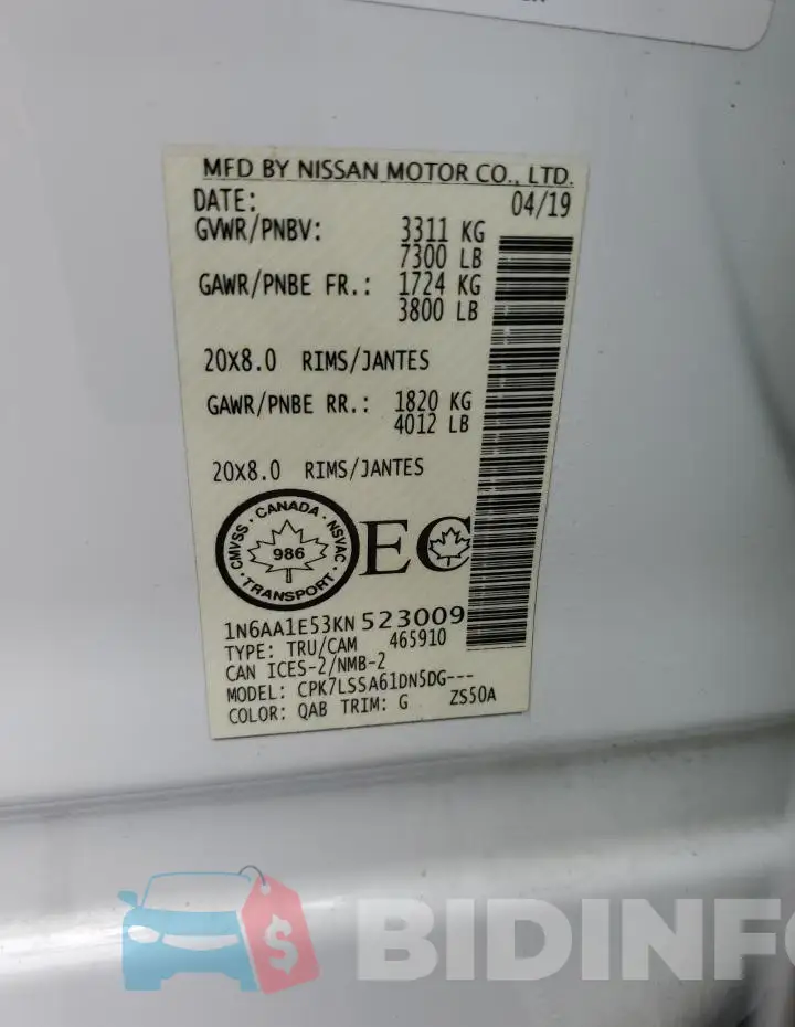 1N6AA1E53KN523009 Photo# 12