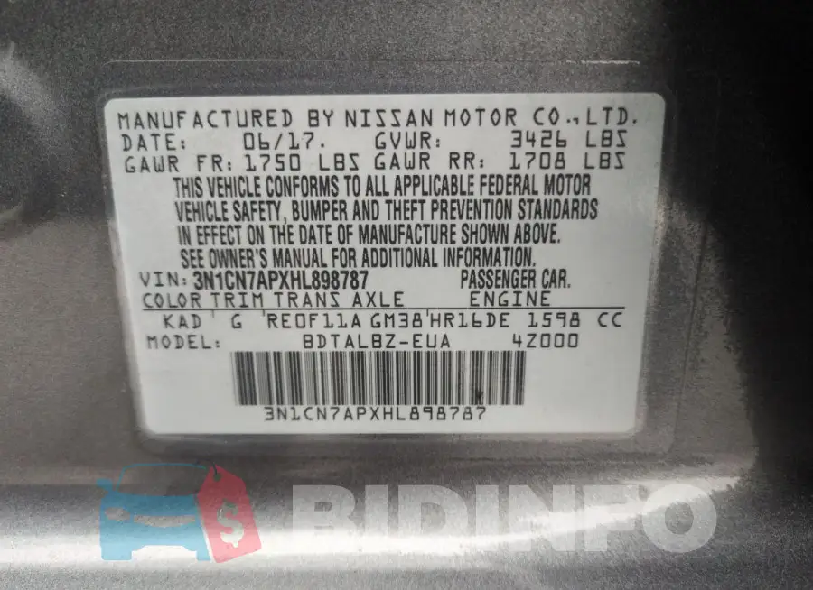 3N1CN7APXHL898787 Photo# 12