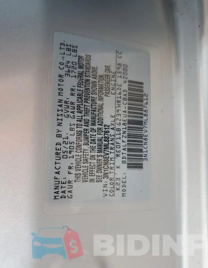 3N1CN8EV7ML887612 Photo# 12