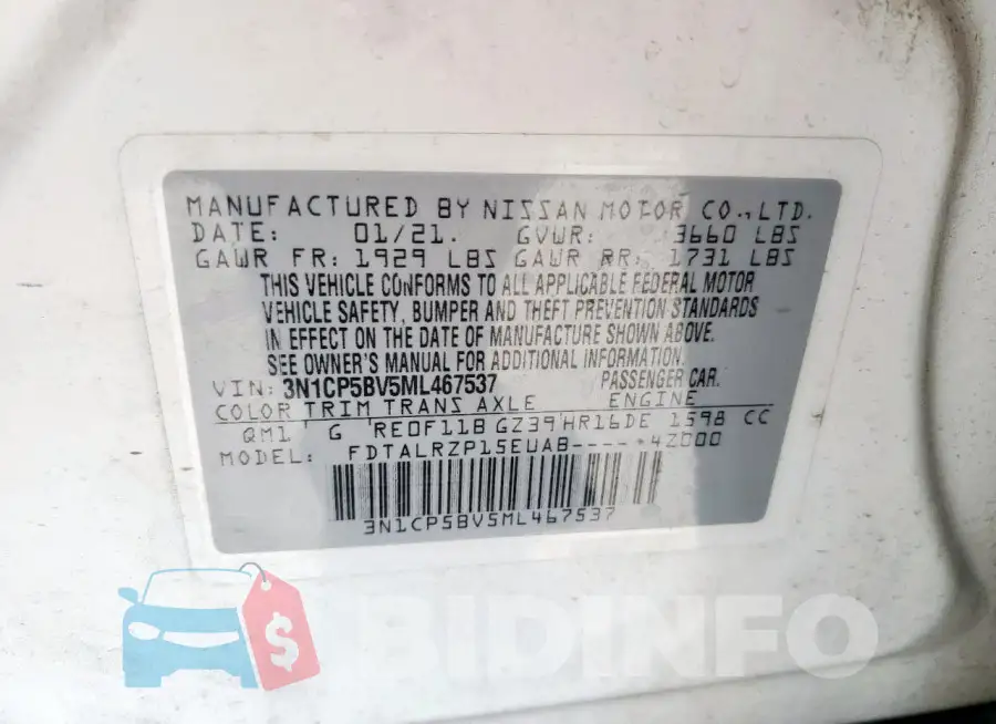 3N1CP5BV5ML467537 Photo# 13