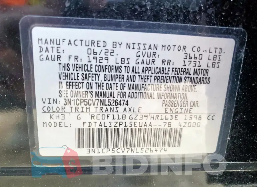 3N1CP5CV7NL526474 Photo# 12