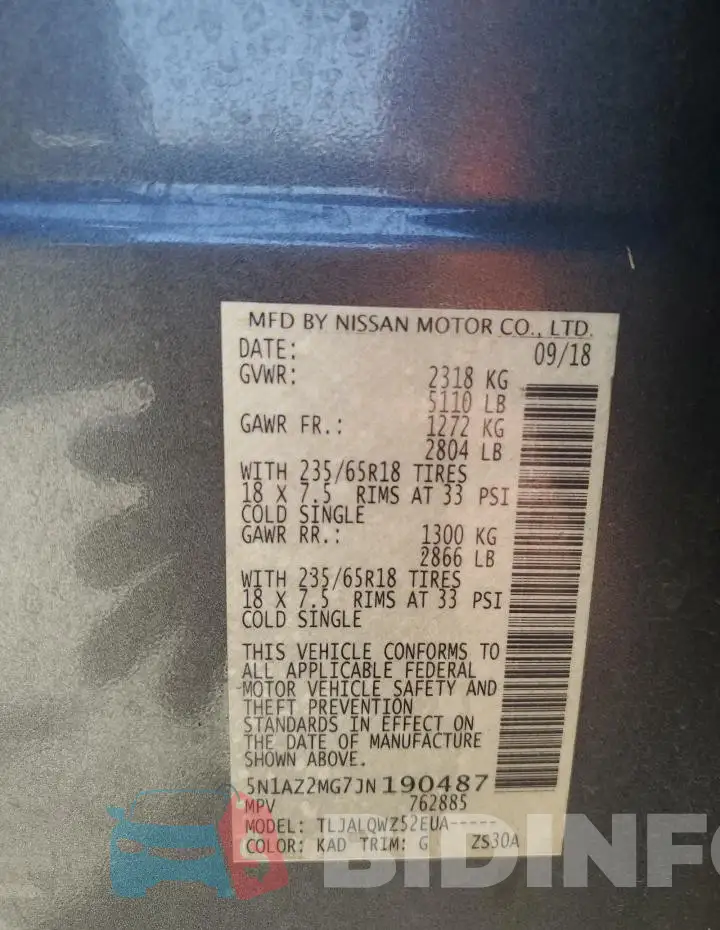 5N1AZ2MG7JN190487 Photo# 14