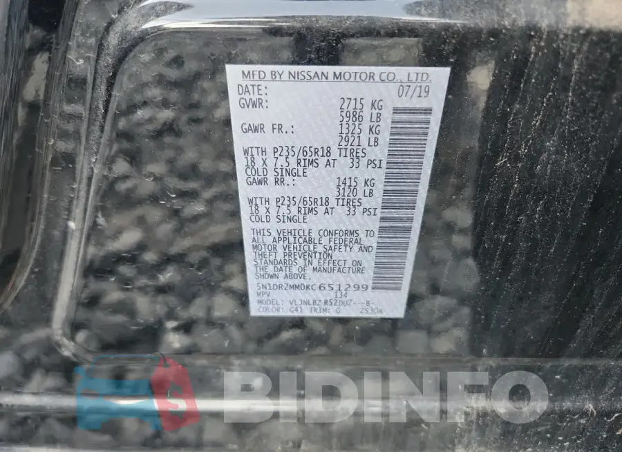 5N1DR2MM0KC651299 Photo# 13