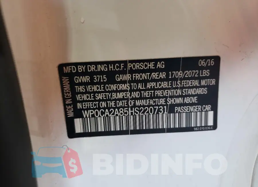WP0CA2A85HS220731 Photo# 12