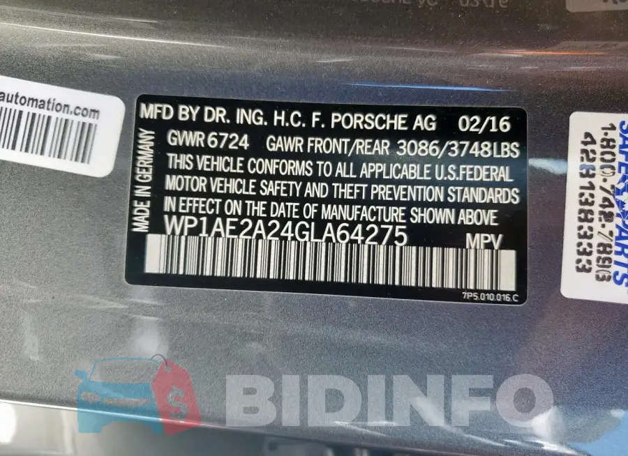 WP1AE2A24GLA64275 Photo# 14