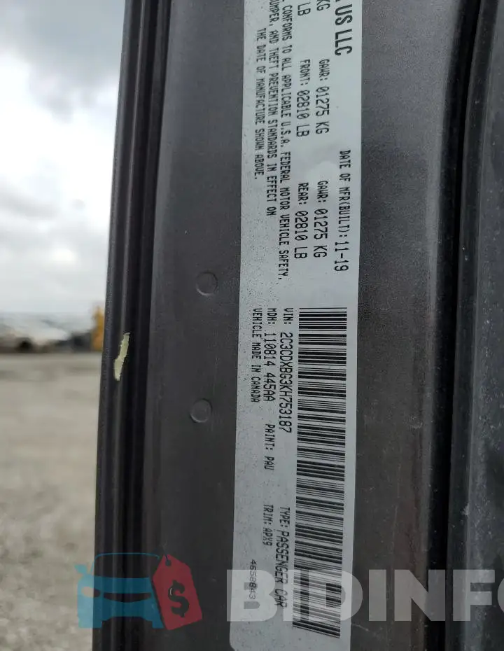 2C3CDXBG3KH753187 Photo# 12