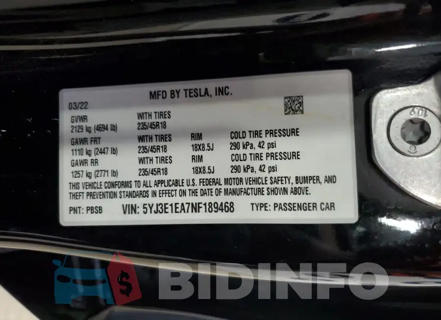 5YJ3E1EA7NF189468 Photo# 13
