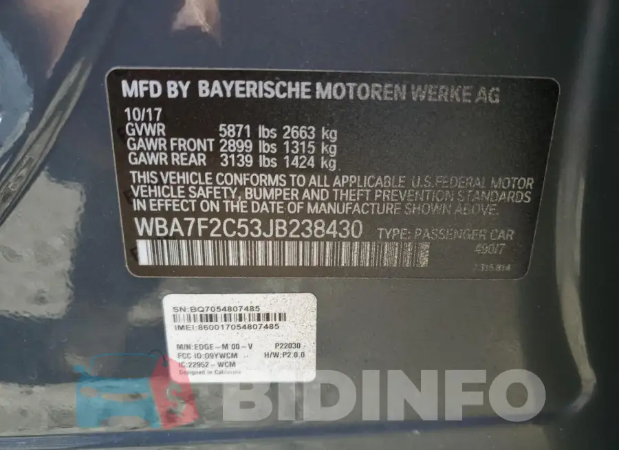 WBA7F2C53JB238430 Photo# 12