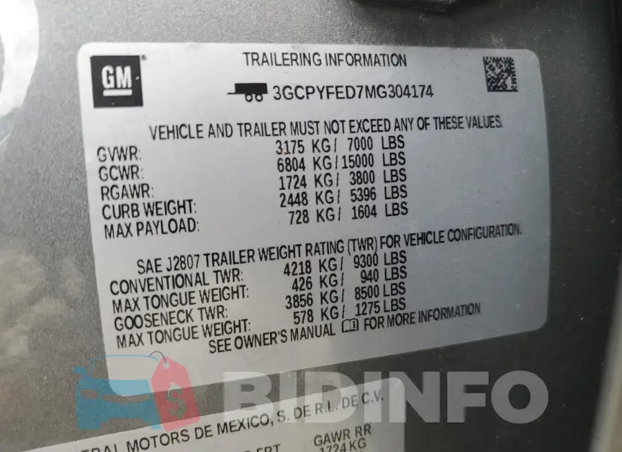 3GCPYFED7MG304174 Photo# 12