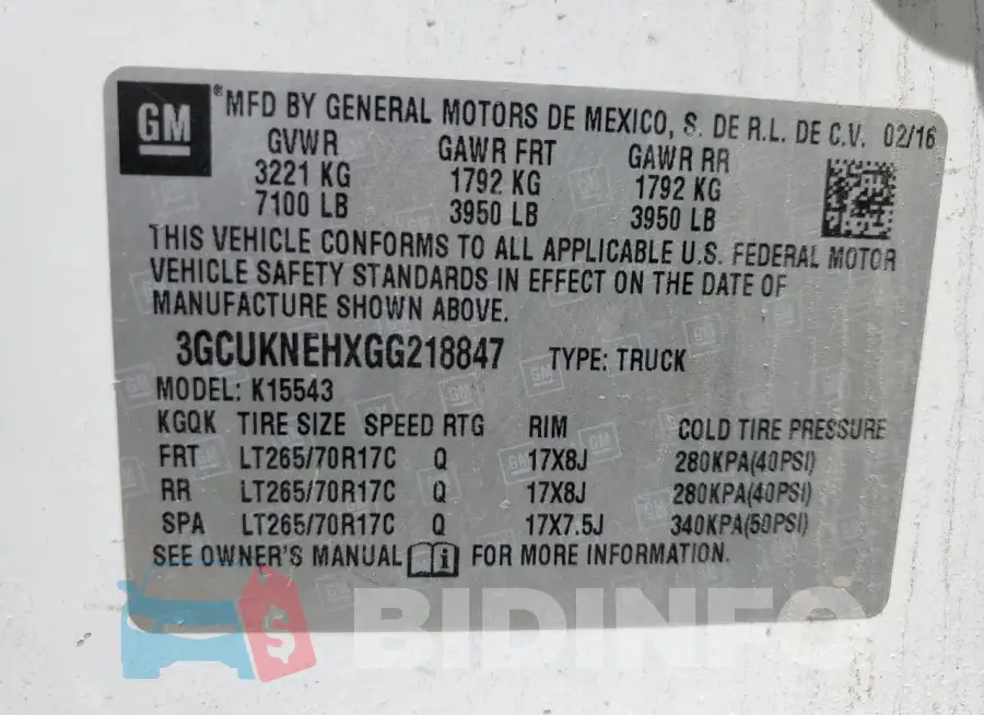 3GCUKNEHXGG218847 Photo# 12