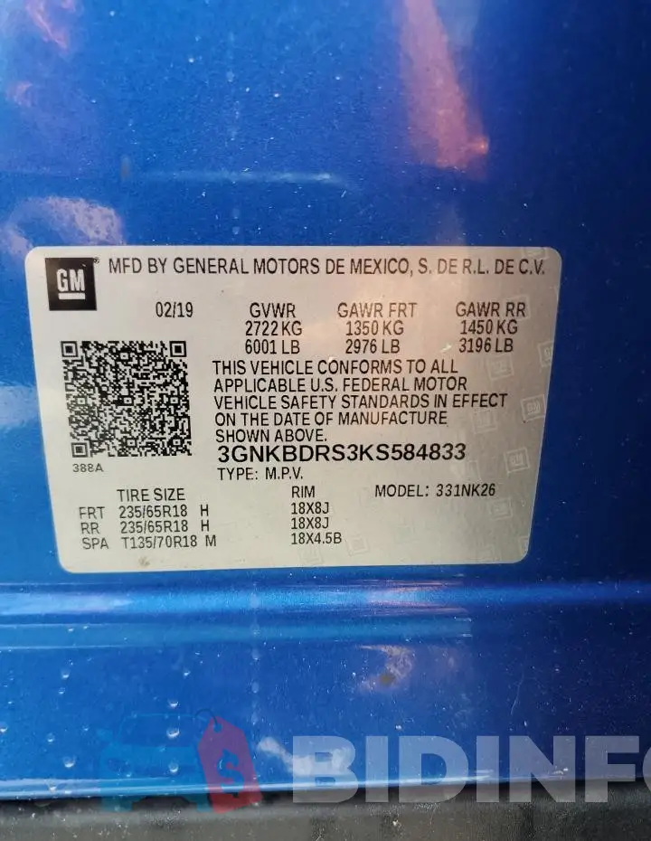 3GNKBDRS3KS584833 Photo# 13