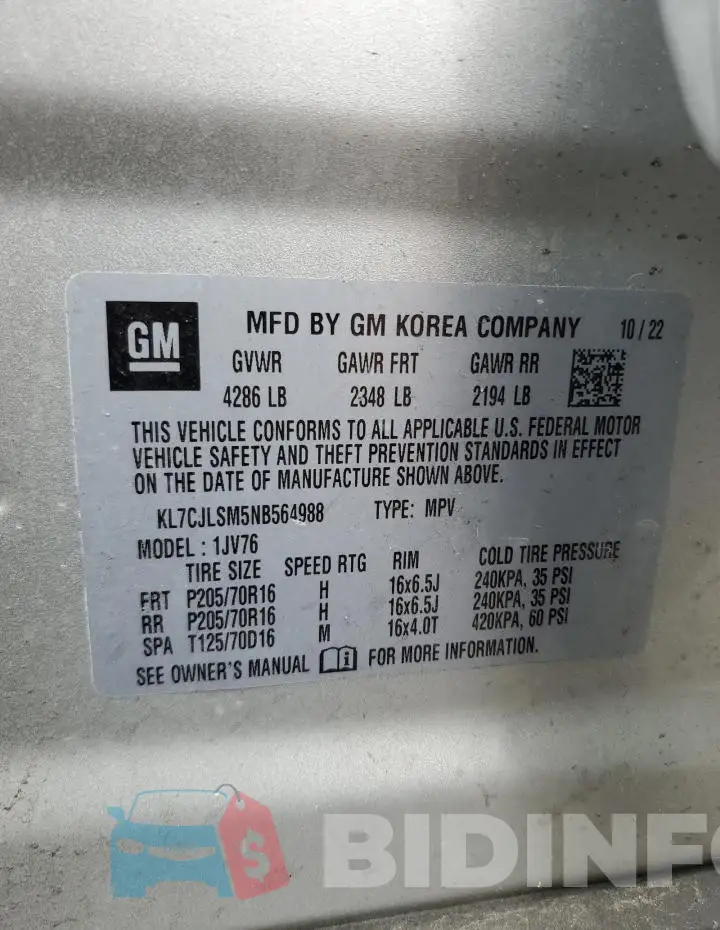 KL7CJLSM5NB564988 Photo# 14