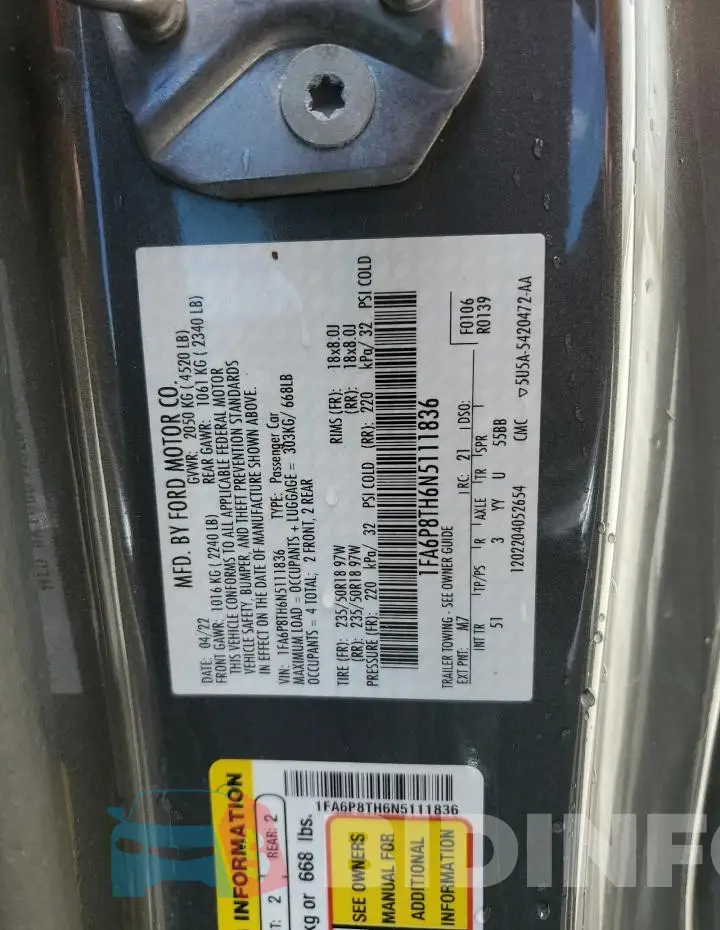 1FA6P8TH6N5111836 Photo# 13