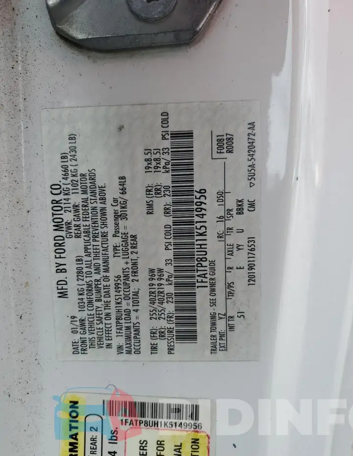1FATP8UH1K5149956 Photo# 12