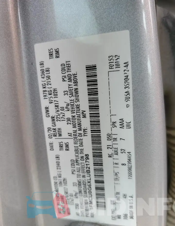 1FMCU0G6XLUB21798 Photo# 13
