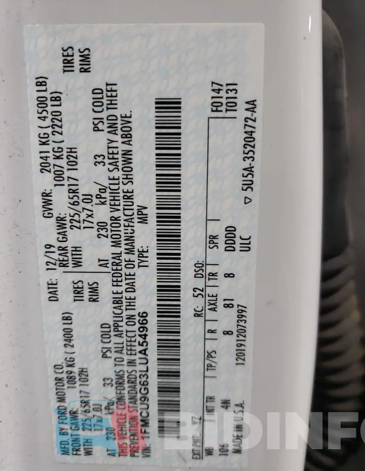1FMCU9G63LUA54966 Photo# 13
